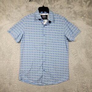 Monument Shirt Mens Medium Blue Geometric Short Sleeve Cotton Button Down